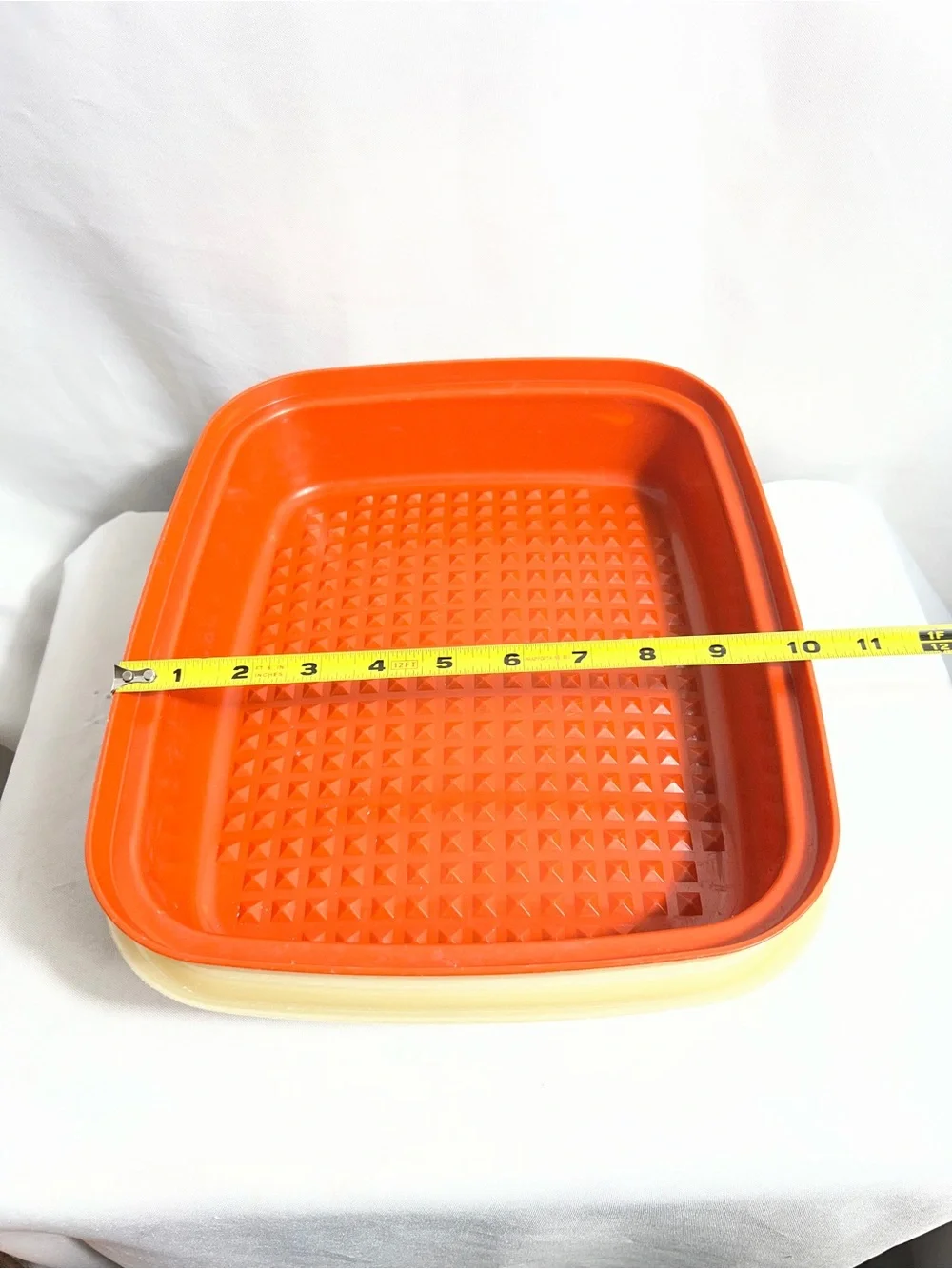 Vintage Tupperware Servalier Square Container Orange Red Sheer Lid Made USA